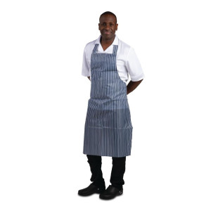 Waterproof Striped Blue And White Bib Apron 1016 X 711 Mm - Whites Chefs Clothing - Fourniresto